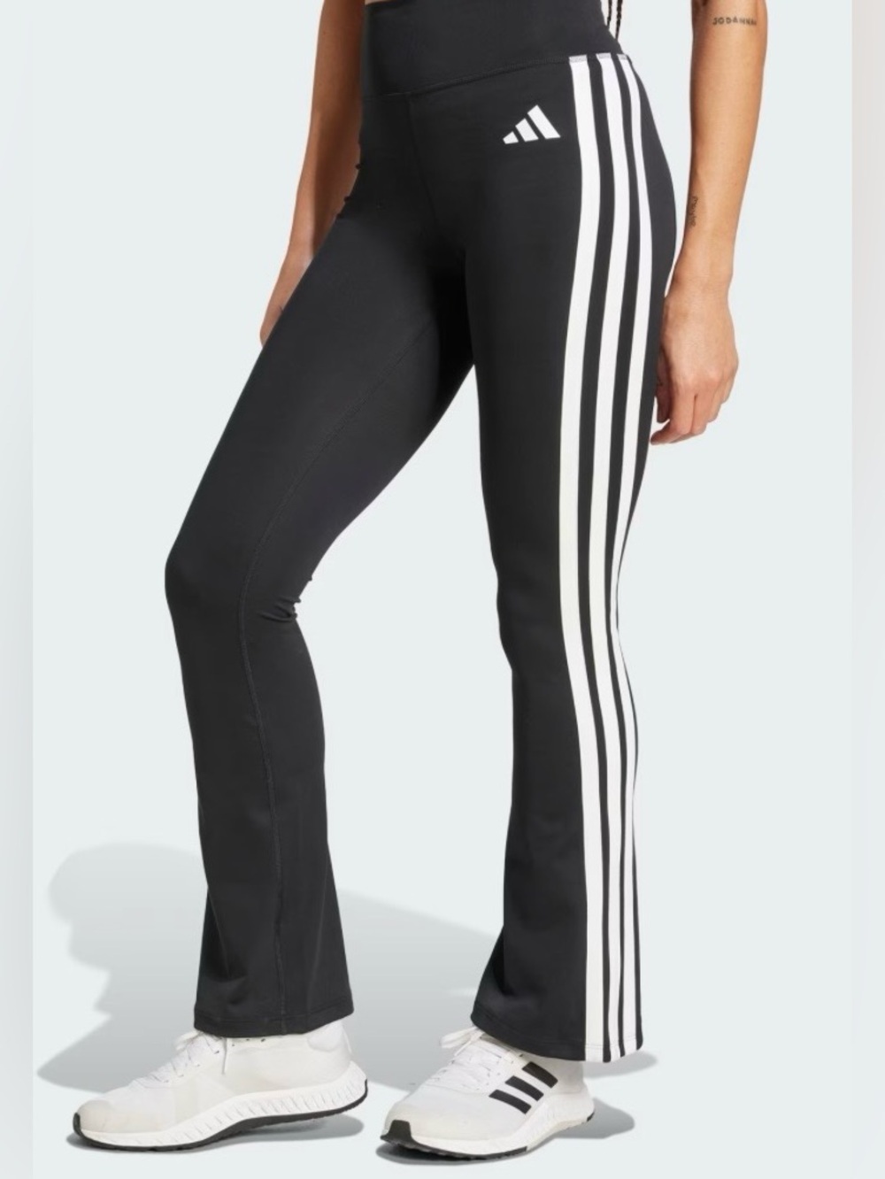 adidas Black Flared Track Pants with White Three-Stripes - Picture 1 of 6